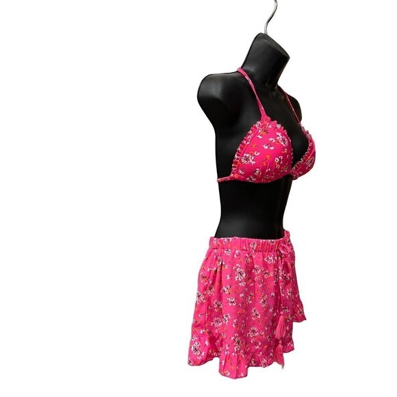 New look womens  3 piece bikini & matching shorts. Pink floral medium - Picture 4 of 7